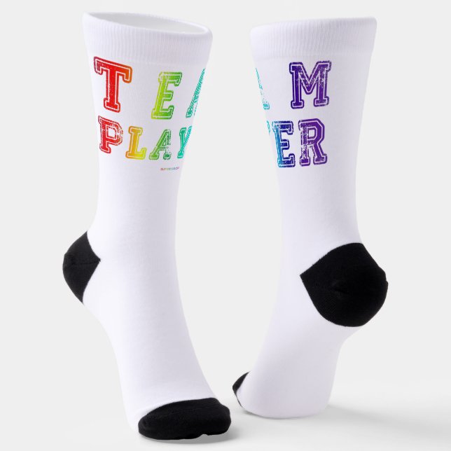 SlipperyJoe's Team Player words gradient rainbow c Socks (Angled)