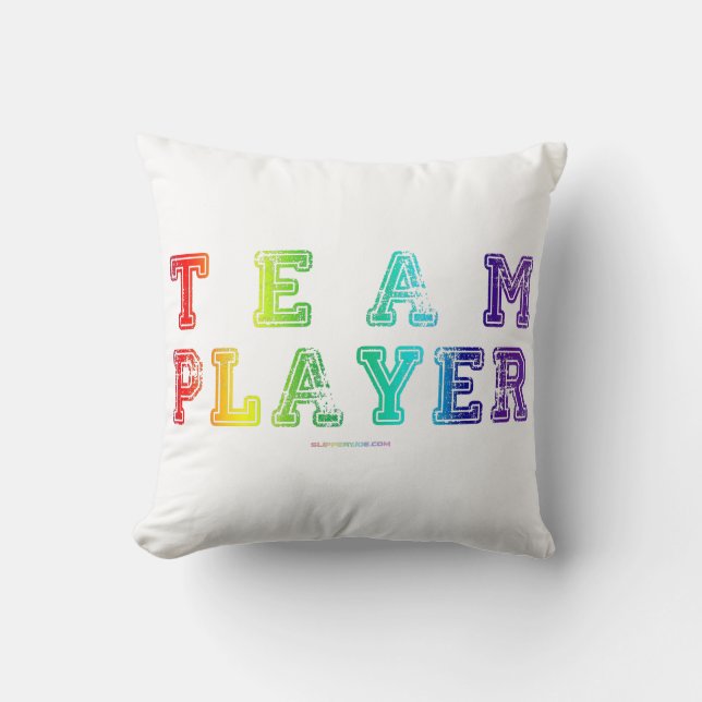 SlipperyJoe's Team Player words gradient rainbow c Throw Pillow (Front)