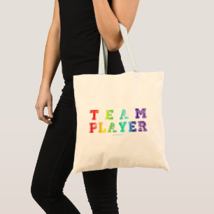 SlipperyJoe's Team Player words gradient rainbow c Tote Bag