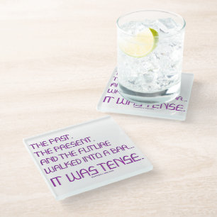 SlipperyJoe's tense word past future purple funny  Glass Coaster