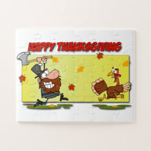 SlipperyJoe's Thanksgiving funny leaves pilgrim ru Jigsaw Puzzle