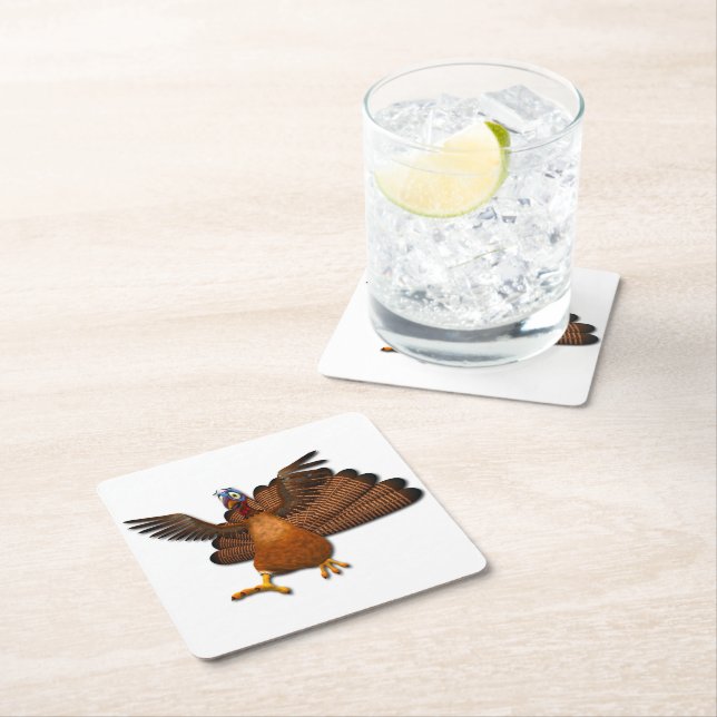 SlipperyJoe's Thanksgiving gobble responsibly live Square Paper Coaster (Insitu)