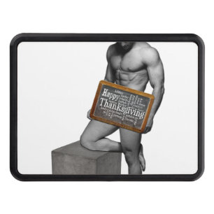 SlipperyJoe's Thanksgiving man hot six-pack abs un Trailer Hitch Cover