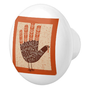 SlipperyJoe's Thanksgiving playful turkey illustra Ceramic Knob