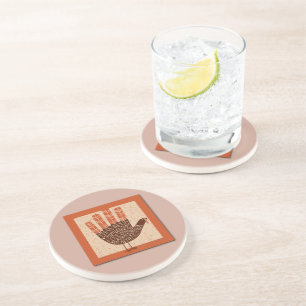 SlipperyJoe's Thanksgiving playful turkey illustra Coaster