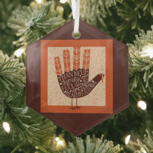 SlipperyJoe's Thanksgiving playful turkey illustra Glass Ornament