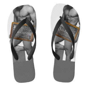 SlipperyJoe's Thanksgiving tradition muscular male Flip Flops
