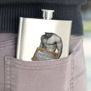 SlipperyJoe's Thanksgiving tradition muscular male Hip Flask