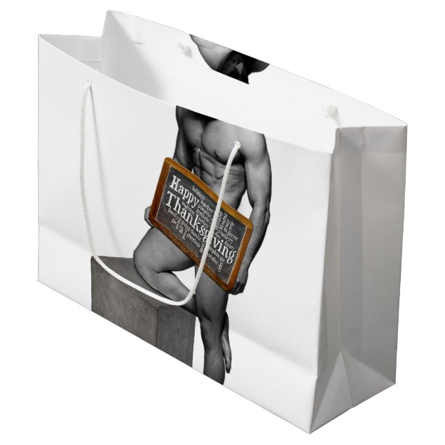 SlipperyJoe's Thanksgiving tradition muscular male Large Gift Bag (Front Angled)