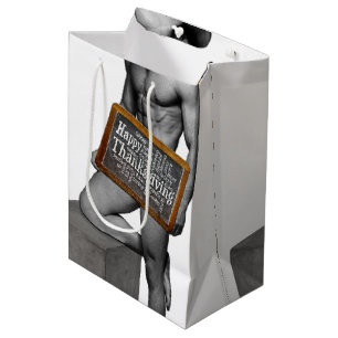 SlipperyJoe's Thanksgiving tradition muscular male Medium Gift Bag