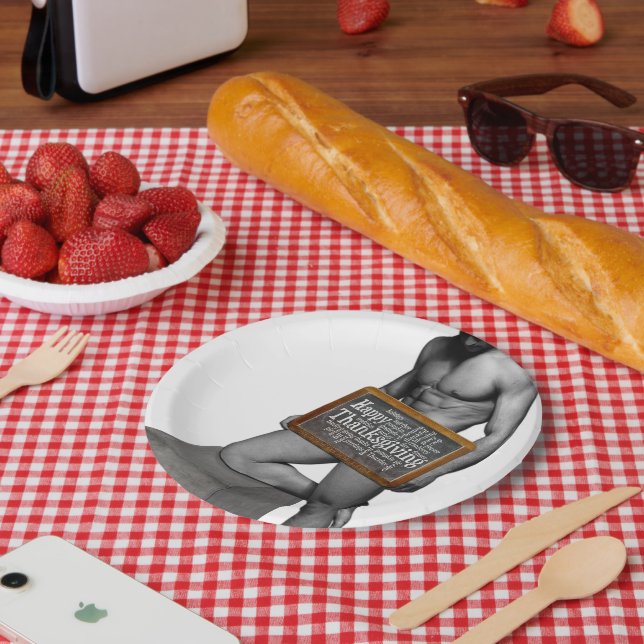SlipperyJoe's Thanksgiving tradition muscular male Paper Plate (Picnic)