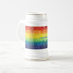 SlipperyJoe's tie-dyed flag rainbow pressed into s Beer Stein
