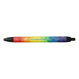 SlipperyJoe's tie-dyed flag rainbow pressed into s Black Ink Pen