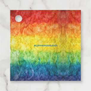 SlipperyJoe's tie-dyed flag rainbow pressed into s Favour Tags