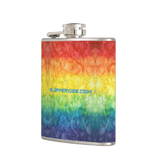 SlipperyJoe's tie-dyed flag rainbow pressed into s Hip Flask