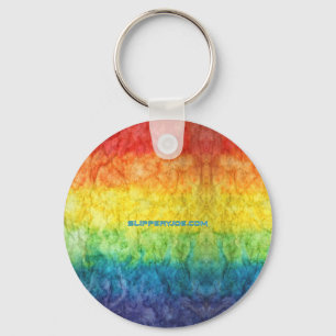 SlipperyJoe's tie-dyed flag rainbow pressed into s Keychain