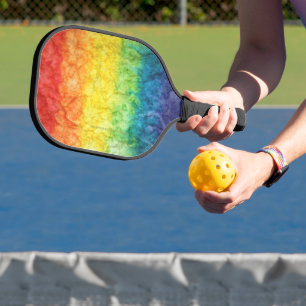 SlipperyJoe's tie-dyed flag rainbow pressed into s Pickleball Paddle