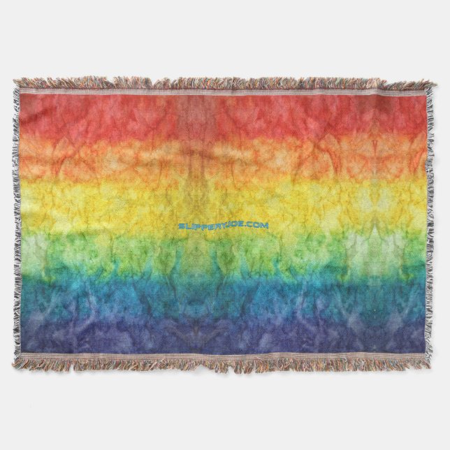 SlipperyJoe's tie-dyed flag rainbow pressed into s Throw Blanket (Front)