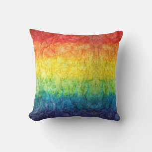 SlipperyJoe's tie-dyed flag rainbow pressed into s Throw Pillow