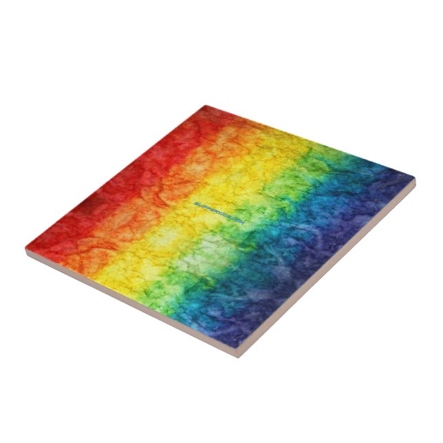 SlipperyJoe's tie-dyed flag rainbow pressed into s Tile (Side)