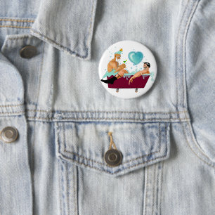 SlipperyJoe's two gay men love cartoon bathtub soa 2 Inch Round Button