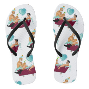 SlipperyJoe's two gay men love cartoon bathtub soa Flip Flops