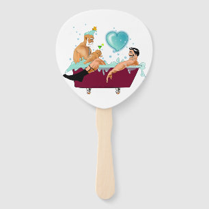 SlipperyJoe's two gay men love cartoon bathtub soa Hand Fan