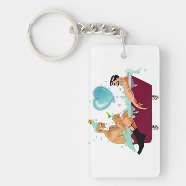 SlipperyJoe's two gay men love cartoon bathtub soa Keychain (Front)