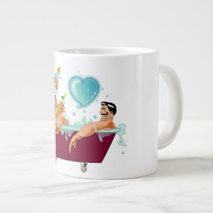 SlipperyJoe's two gay men love cartoon bathtub soa Large Coffee Mug