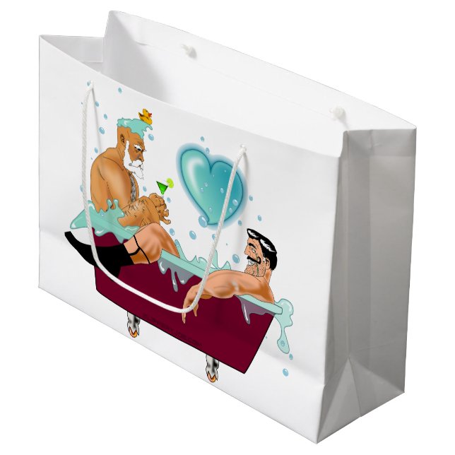 SlipperyJoe's two gay men love cartoon bathtub soa Large Gift Bag (Front Angled)
