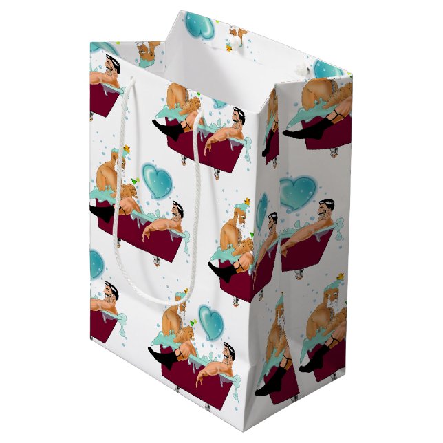 SlipperyJoe's two gay men love cartoon bathtub soa Medium Gift Bag (Front Angled)