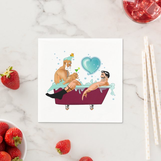 SlipperyJoe's two gay men love cartoon bathtub soa Napkin (Insitu)