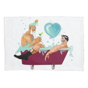 SlipperyJoe's two gay men love cartoon bathtub soa Pillowcase