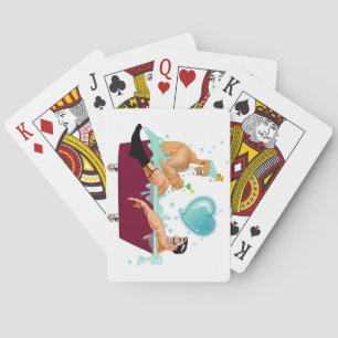 SlipperyJoe's two gay men love cartoon bathtub soa Playing Cards
