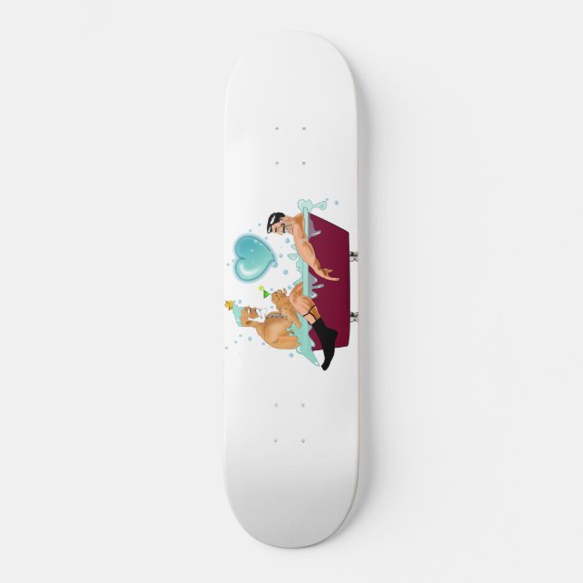 SlipperyJoe's two gay men love cartoon bathtub soa Skateboard (Front)