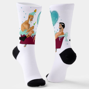 SlipperyJoe's two gay men love cartoon bathtub soa Socks