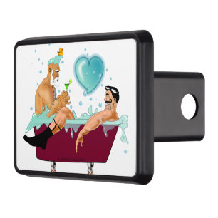 SlipperyJoe's two gay men love cartoon bathtub soa Trailer Hitch Cover