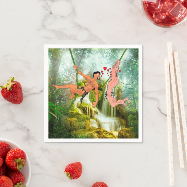 SlipperyJoe's two hairy men kissing hearts cartoon Napkin (Insitu)