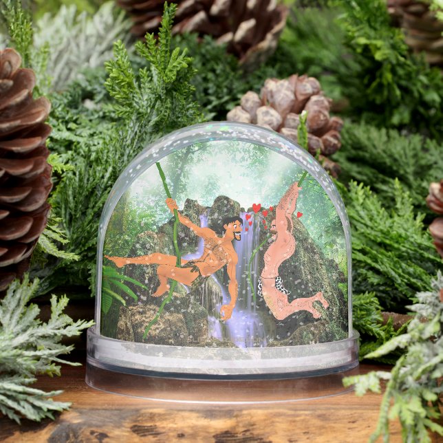 SlipperyJoe's two hairy men kissing hearts cartoon Snowglobe (Winter)