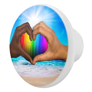 SlipperyJoe's two Hearted hands interracial male h Ceramic Knob