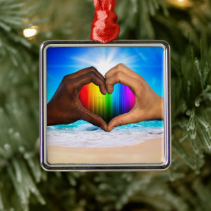 SlipperyJoe's two Hearted hands interracial male h Metal Ornament