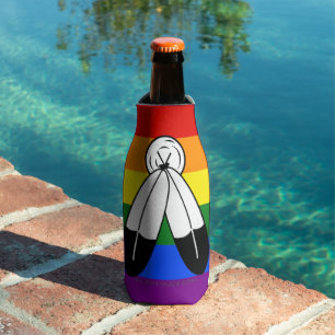 SlipperyJoe's two-spirit pride flag Indigenous sym Bottle Cooler