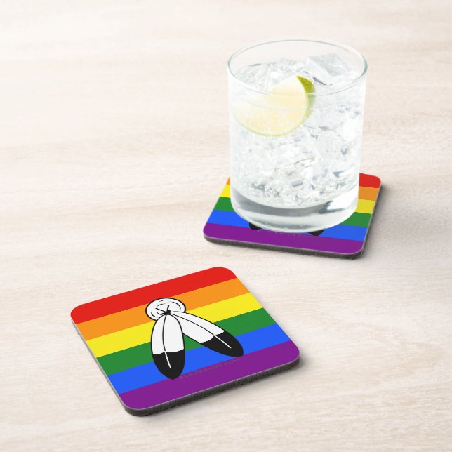 SlipperyJoe's two-spirit pride flag Indigenous sym Coaster (Right Side)