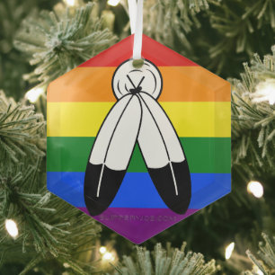SlipperyJoe's two-spirit pride flag Indigenous sym Glass Ornament