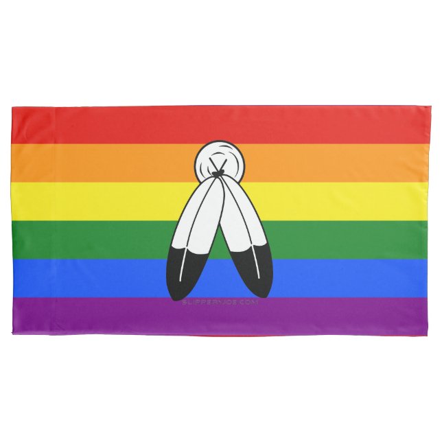 SlipperyJoe's two-spirit pride flag Indigenous sym Pillowcase (Front)