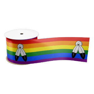 SlipperyJoe's two-spirit pride flag Indigenous sym Satin Ribbon