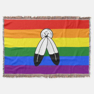 SlipperyJoe's two-spirit pride flag Indigenous sym Throw Blanket