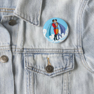 Slipperyjoe's two superheroes kissing characters f 2 inch round button