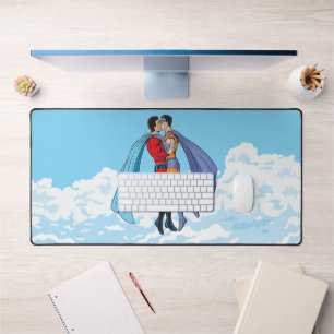 Slipperyjoe's two superheroes kissing characters f desk mat