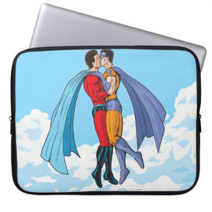 Slipperyjoe's two superheroes kissing characters f laptop sleeve